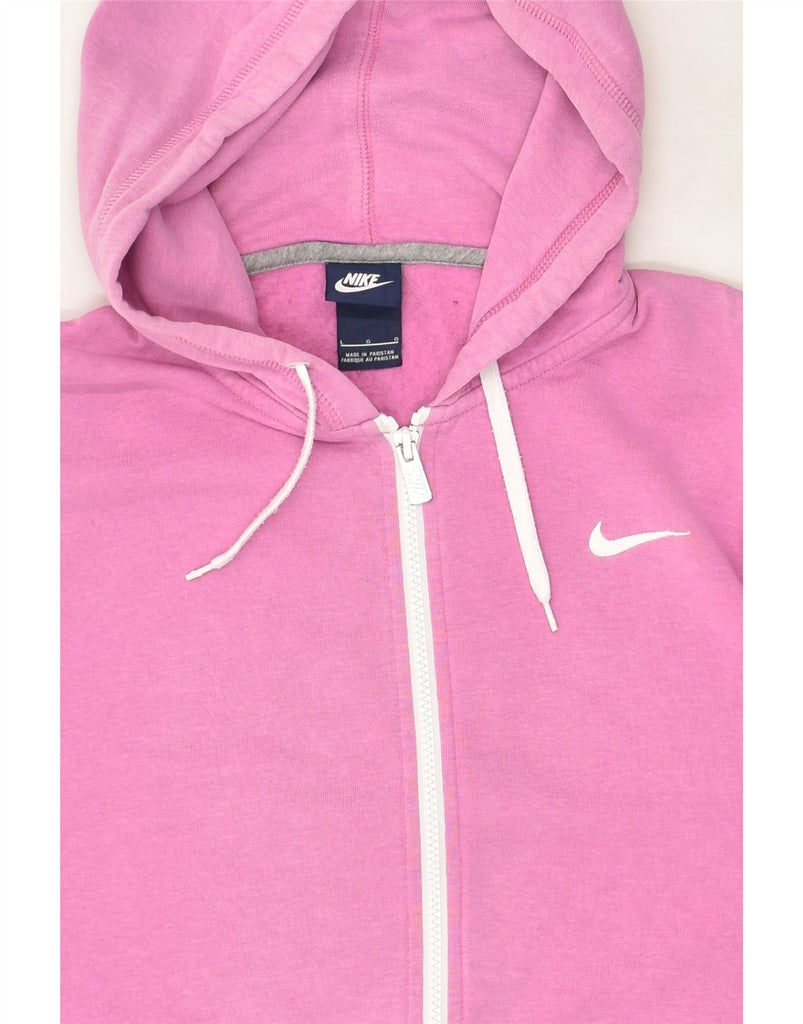 NIKE Womens Zip Hoodie Sweater UK 16 Large Pink Cotton | Vintage Nike | Thrift | Second-Hand Nike | Used Clothing | Messina Hembry 