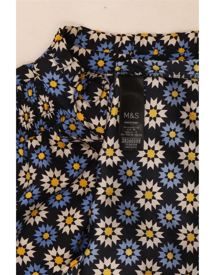 Marks & Spencer Womens Front Tie Blouse Top UK 16 Large Navy Blue Floral