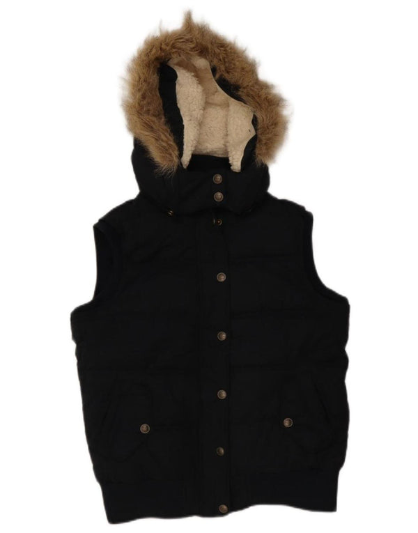 Fat Face Womens Hooded Sherpa Padded Gilet UK 12 Medium Navy Blue Polyester