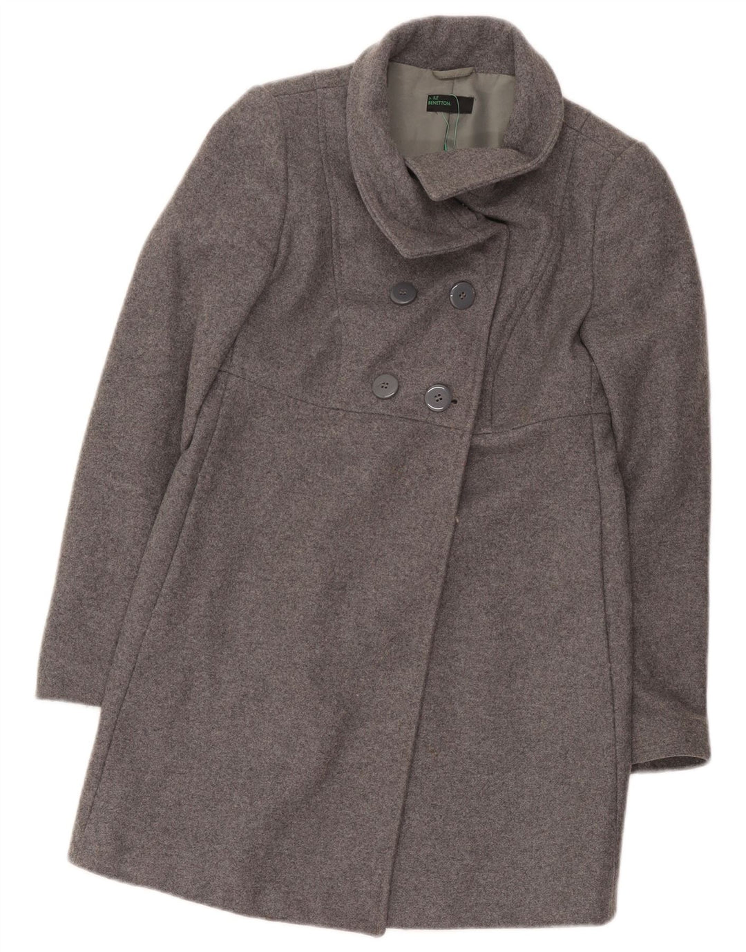 Benetton Womens Double Breasted Coat IT 38 XS Grey Wool