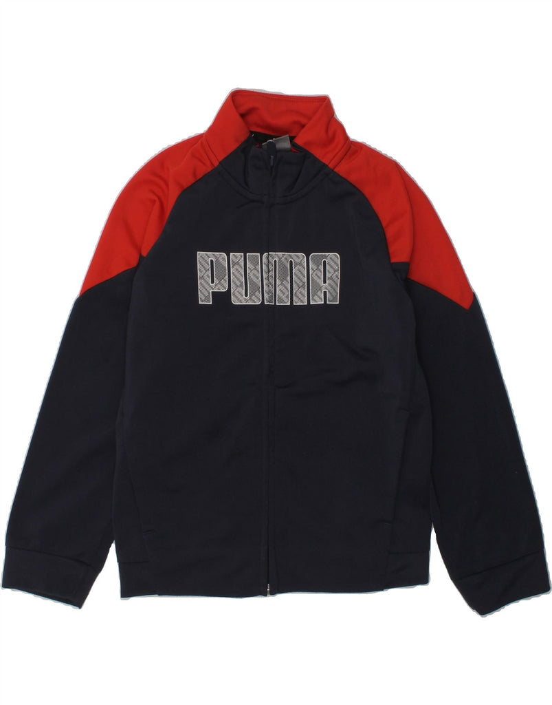 PUMA Boys Graphic Tracksuit Top Jacket 5-6 Years Navy Blue Colourblock | Vintage Puma | Thrift | Second-Hand Puma | Used Clothing | Messina Hembry 