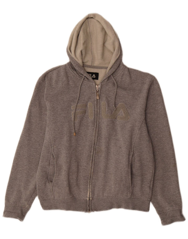 Fila Womens Graphic Zip Hoodie Sweater UK 10 Small Grey Flecked Cotton