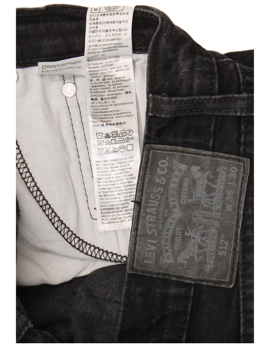 Levi's Mens 512 Slim Tapered Jeans W36 L30 Black Cotton