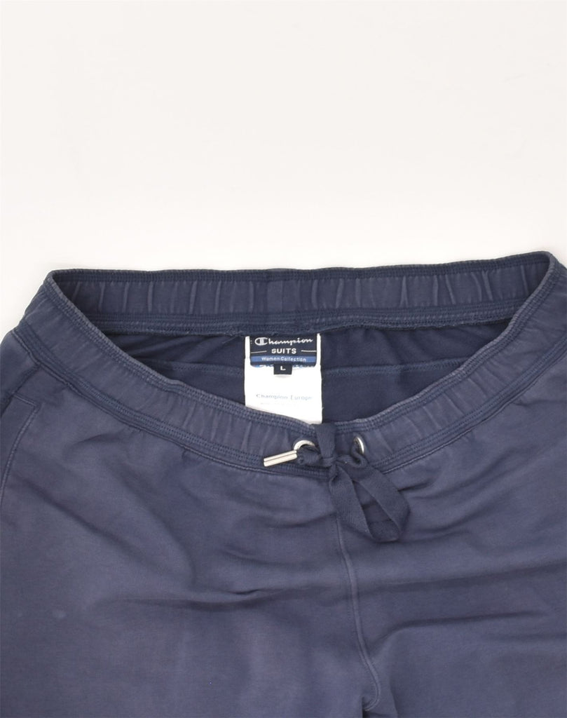 CHAMPION Womens Tracksuit Trousers Joggers UK 14 Large Navy Blue Cotton | Vintage Champion | Thrift | Second-Hand Champion | Used Clothing | Messina Hembry 