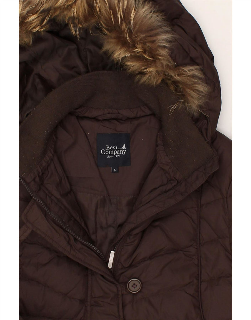 BEST COMPANY Womens Hooded Padded Jacket UK 14 Medium Brown Nylon Vintage Best Company and Second-Hand Best Company from Messina Hembry 