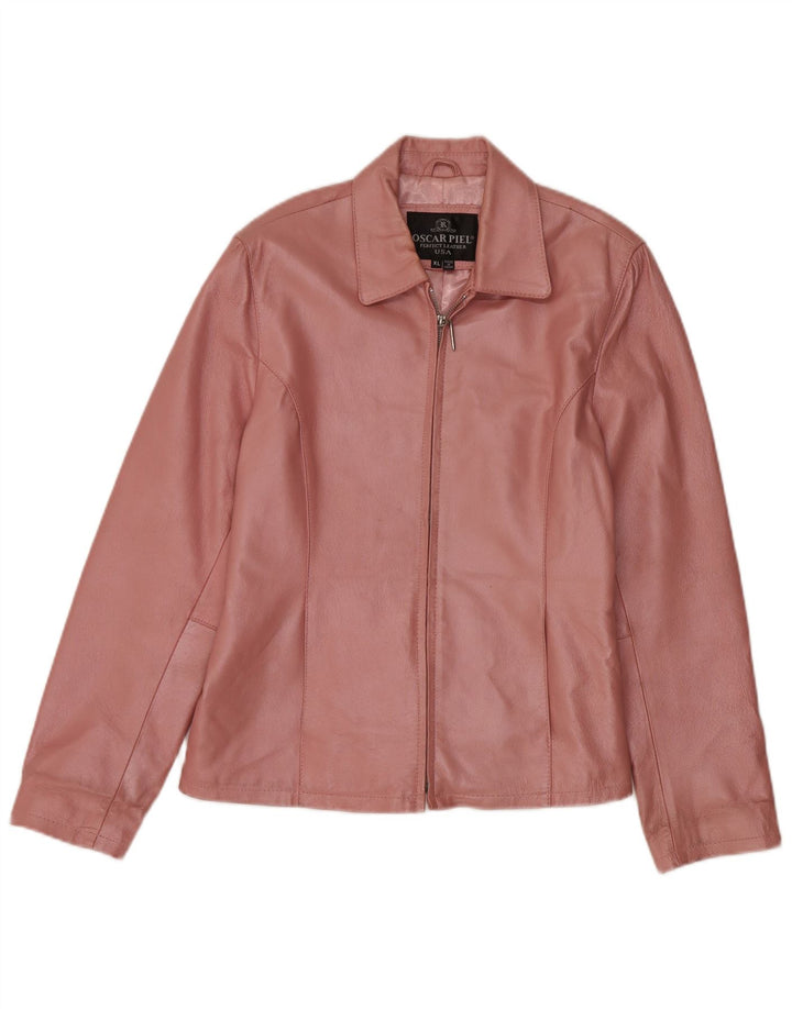Vintage Womens Leather Jacket UK 18 XL Pink Leather