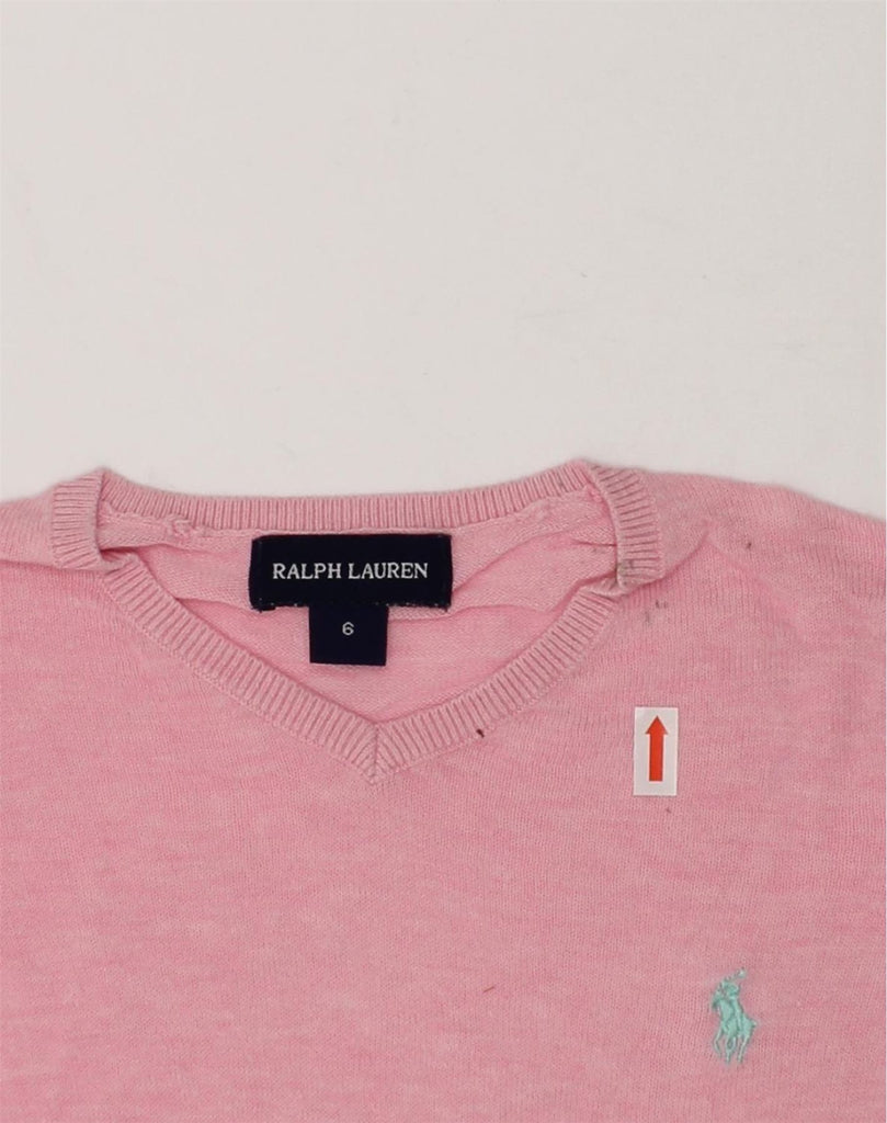 RALPH LAUREN Girls V-Neck Jumper Sweater 5-6 Years Pink Cotton | Vintage Ralph Lauren | Thrift | Second-Hand Ralph Lauren | Used Clothing | Messina Hembry 