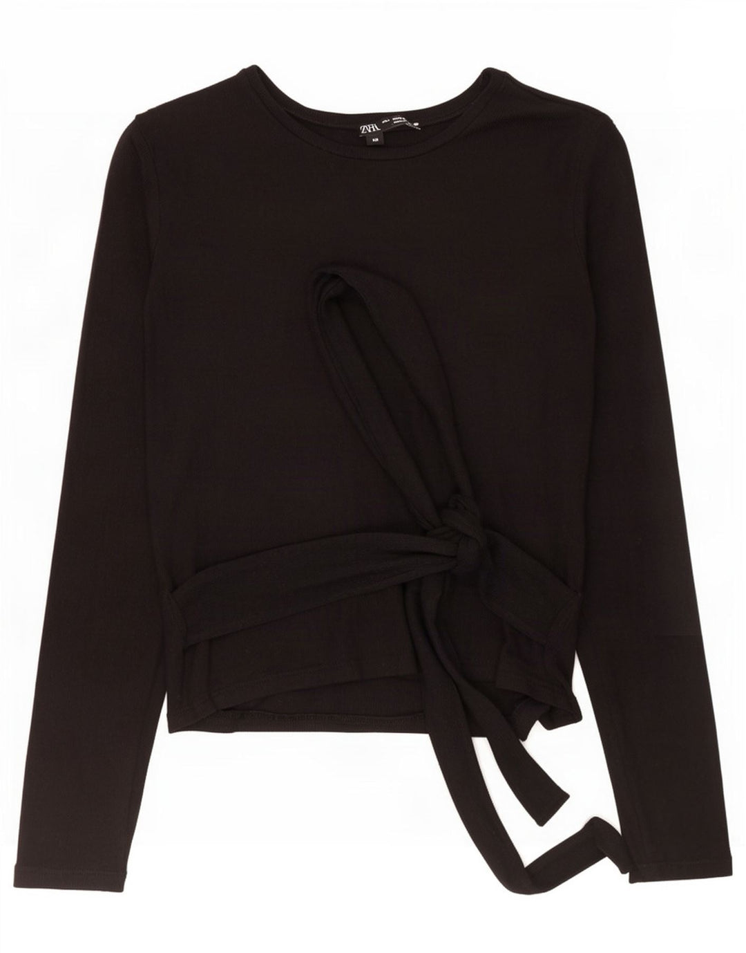 Zara Womens Front Tie Top Long Sleeve UK 8 Small Black