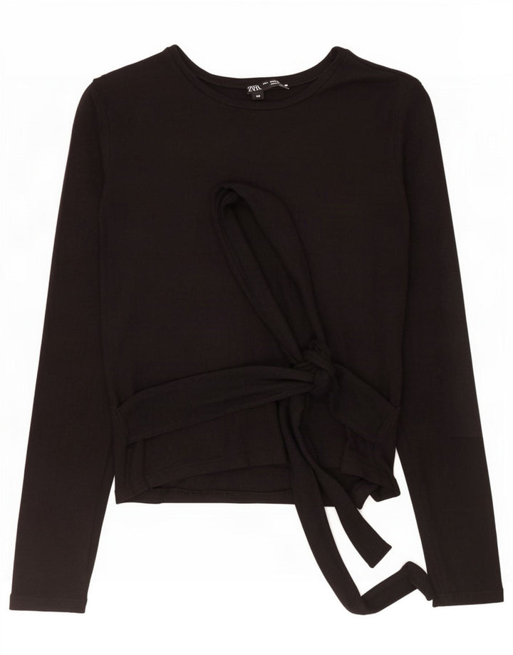 Zara Womens Front Tie Top Long Sleeve UK 8 Small Black