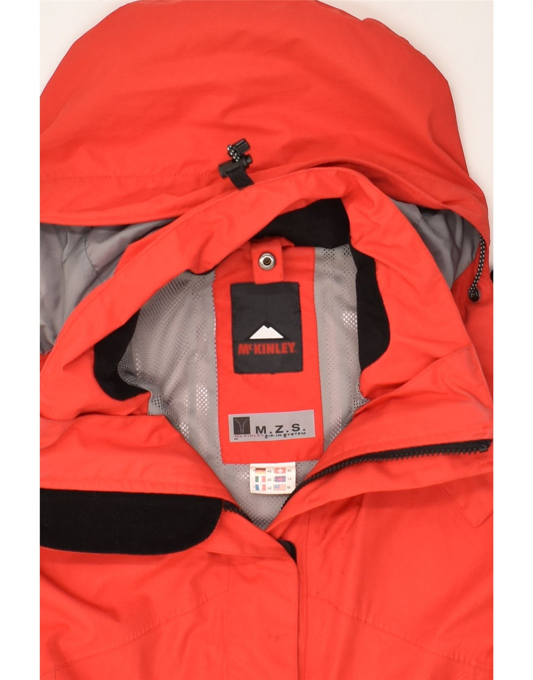 MCKINLEY Womens Hooded Windbreaker Jacket UK 14 Large Red Colourblock Vintage McKinley and Second-Hand McKinley from Messina Hembry 