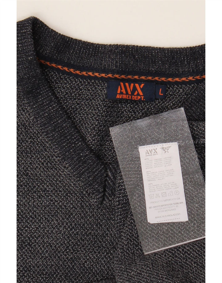 Avirex Mens V-Neck Jumper Sweater Large Grey Viscose