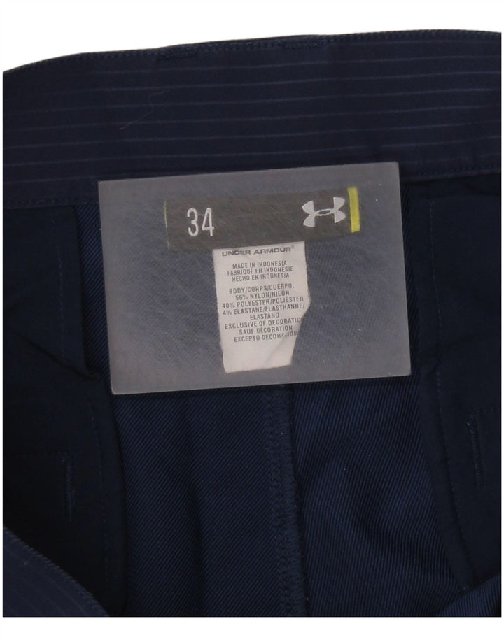 UNDER ARMOUR Mens Chino Shorts W34 Large  Navy Blue Pinstripe Nylon