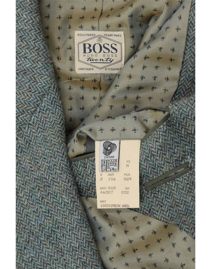 HUGO BOSS Mens 2 Button Blazer Jacket IT 52 XL Blue Herringbone New Wool