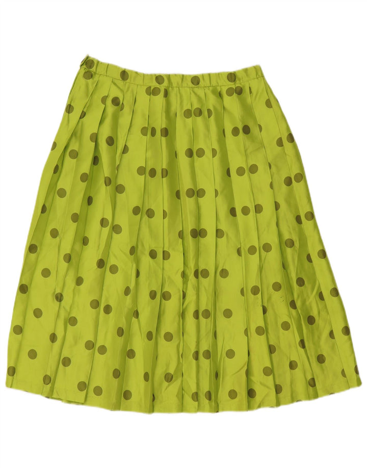 VINTAGE Womens Pleated Skirt W30 Medium Green Polka Dot