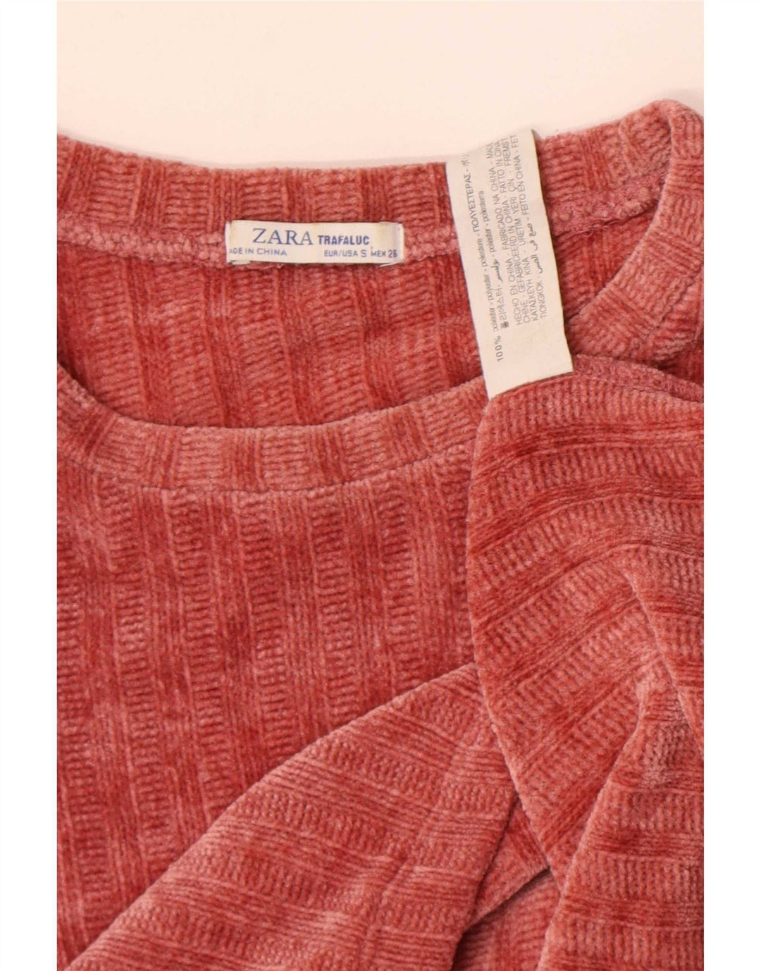 Zara Womens Velour Blouse Top UK 10 Small Red Polyester