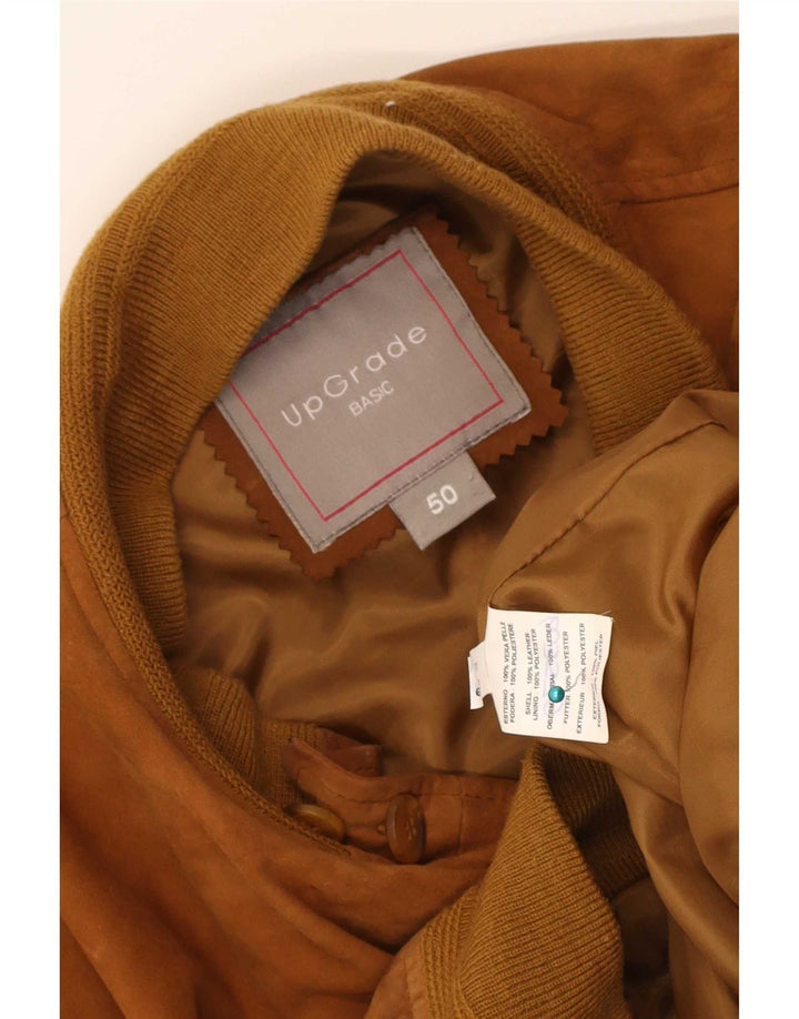Vintage Mens Suede Bomber Jacket IT 50 Large Brown Leather