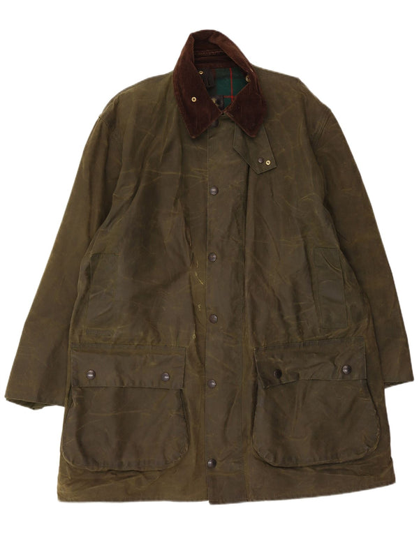 Barbour Mens Northumbria Waxed Cotton Jacket UK 44 Large Khaki Cotton