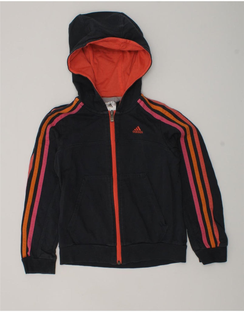 ADIDAS Girls Zip Hoodie Sweater 7-8 Years Black Cotton | Vintage Adidas | Thrift | Second-Hand Adidas | Used Clothing | Messina Hembry 