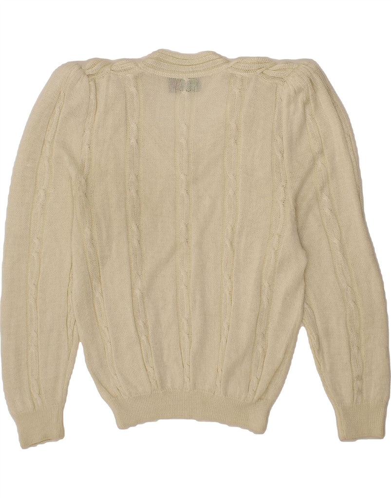 VINTAGE Womens V-Neck Jumper Sweater UK 14 Large White Cotton Vintage Vintage and Second-Hand Vintage from Messina Hembry 