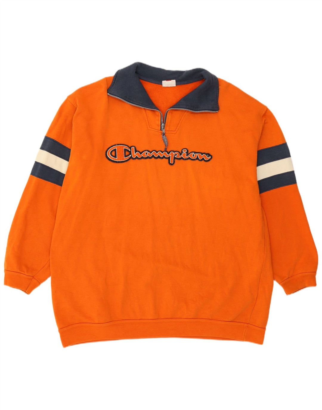 Champion Mens Graphic Zip Neck Sweatshirt Jumper Large Orange Colourblock