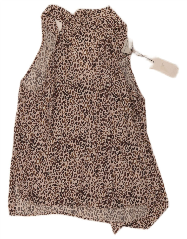 Primrose Womens Front Tie Halter Top UK 12 Medium Brown Animal Print Silk