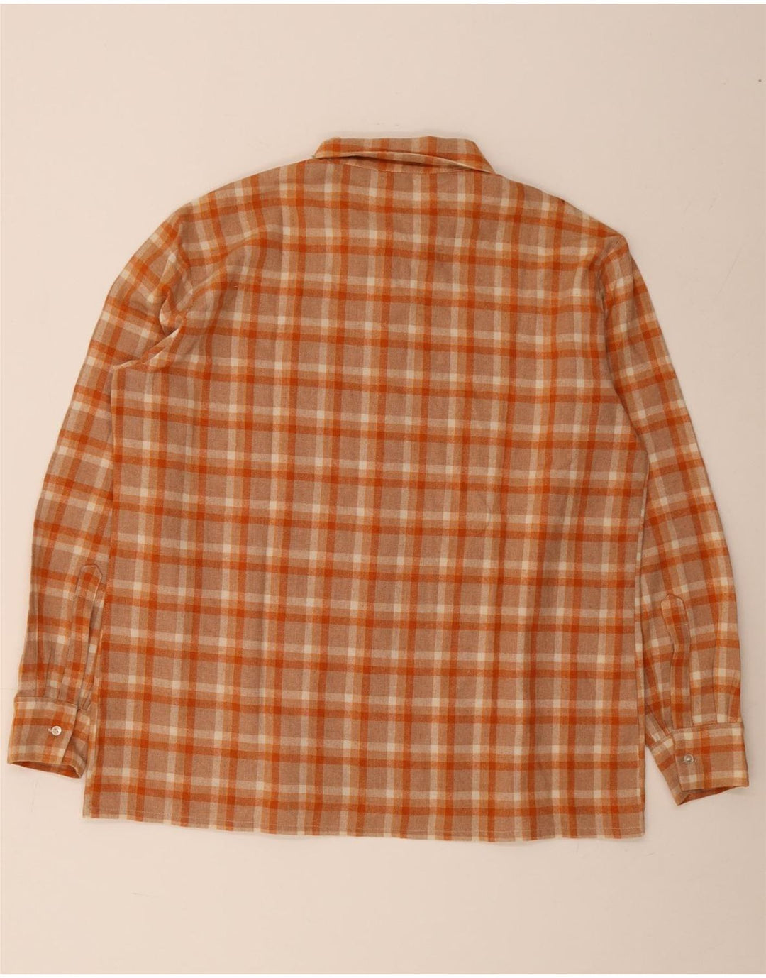 Vintage Mens Flannel Shirt Large Orange Plaid Polyester