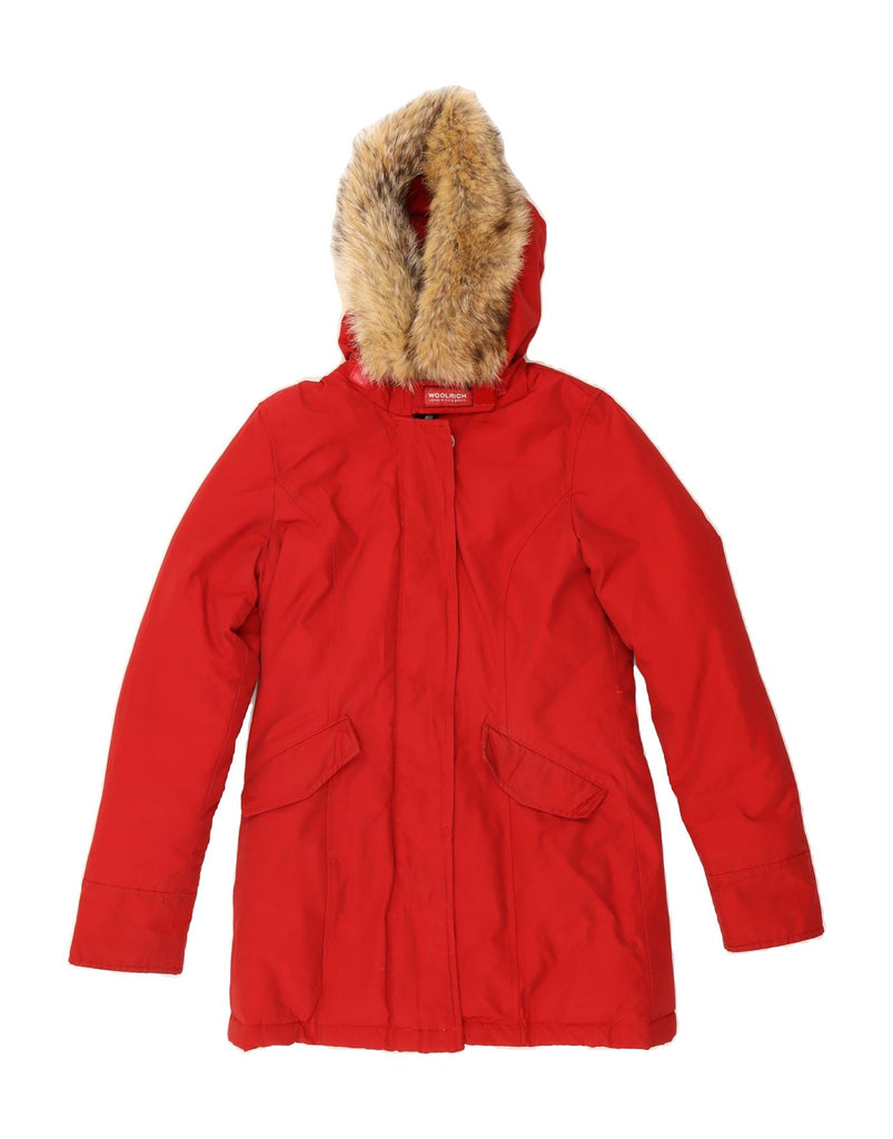 WOOLRICH Womens Oversized Hooded Windbreaker Jacket UK 6 XS Red Cotton Vintage Woolrich and Second-Hand Woolrich from Messina Hembry 