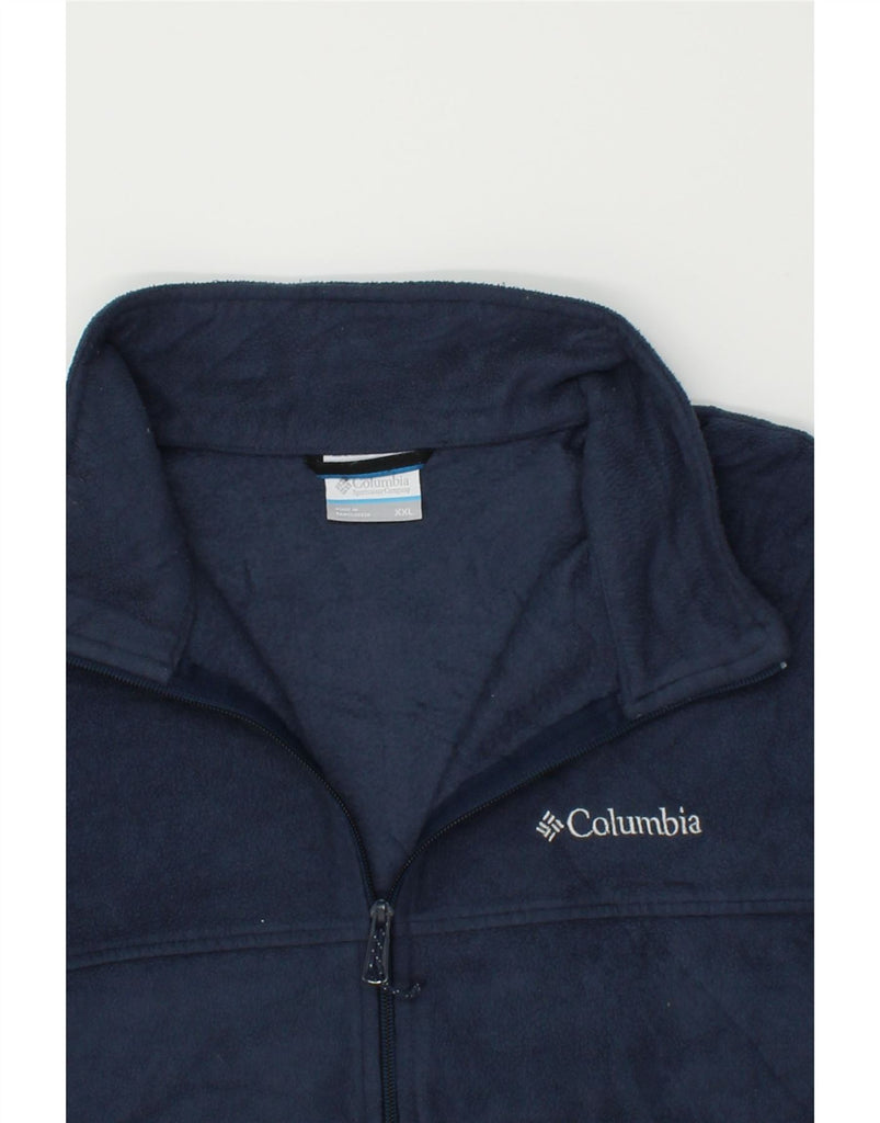 COLUMBIA Mens Graphic Fleece Jacket UK 44 2XL Navy Blue Polyester | Vintage Columbia | Thrift | Second-Hand Columbia | Used Clothing | Messina Hembry 