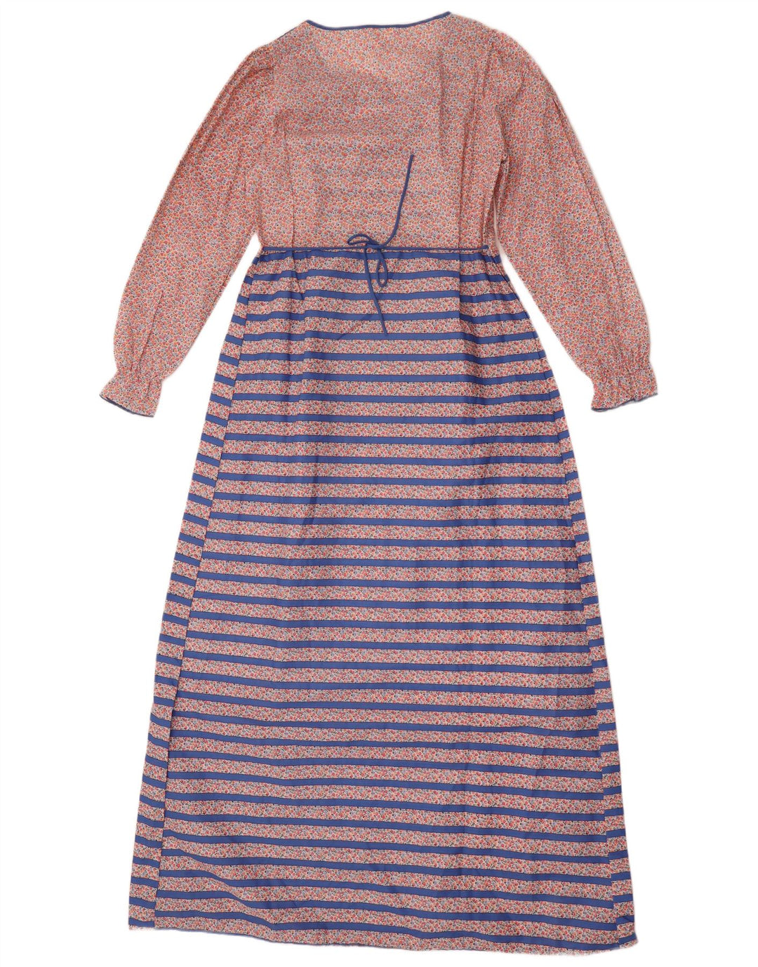 Vintage Womens Long Sleeve Maxi Dress UK 14 Medium Blue Striped Polyester
