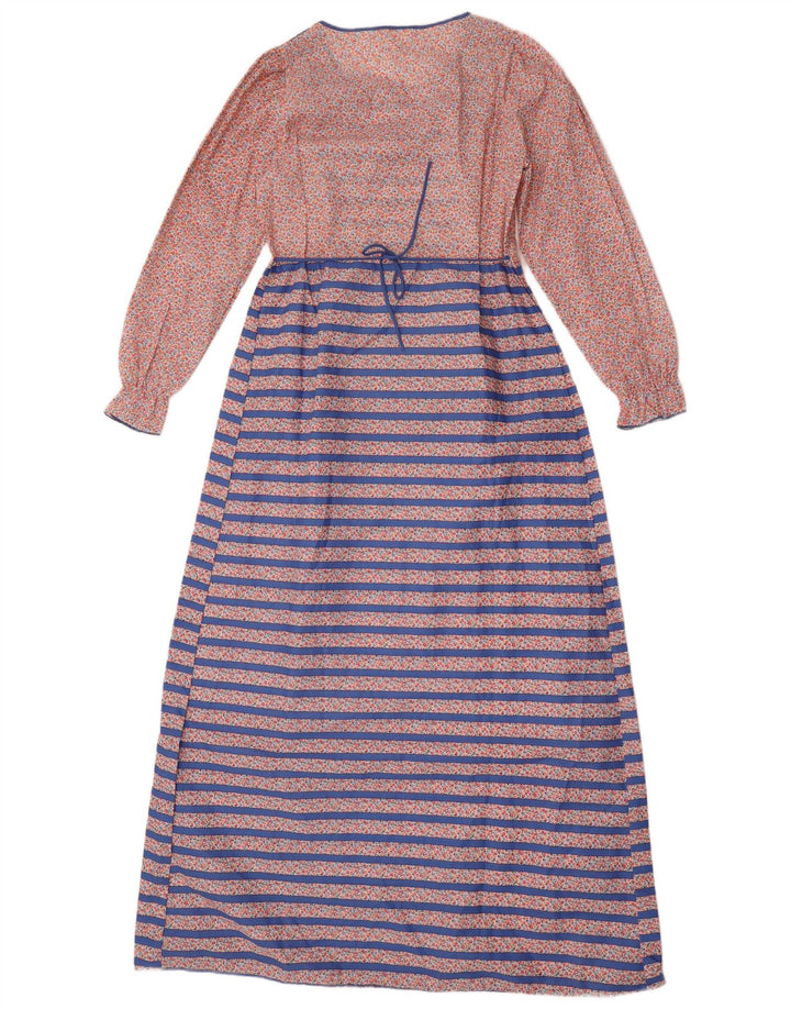 Vintage Womens Long Sleeve Maxi Dress UK 14 Medium Blue Striped Polyester