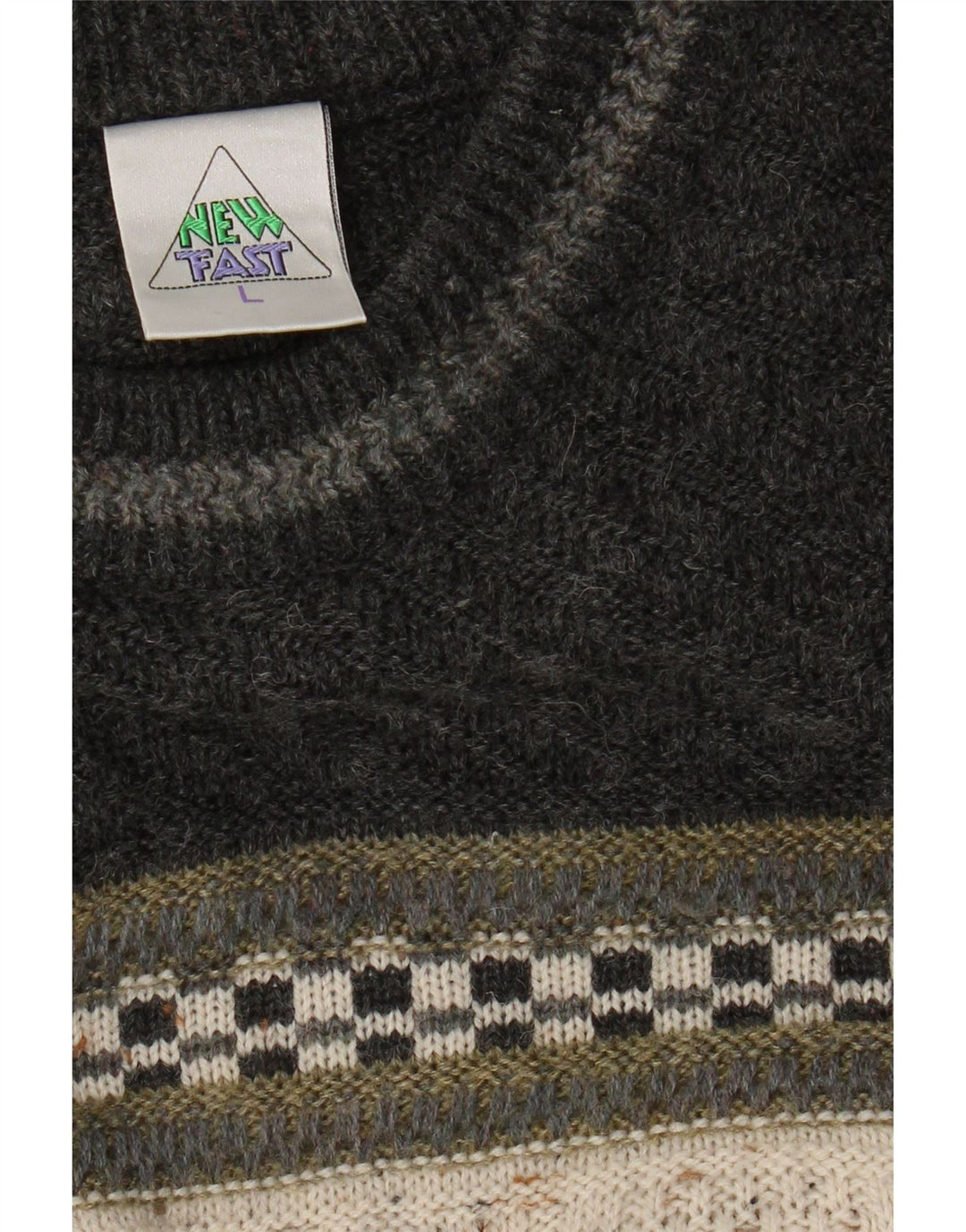 New Fast Mens Crew Neck Jumper Sweater Large Beige Colourblock Acrylic