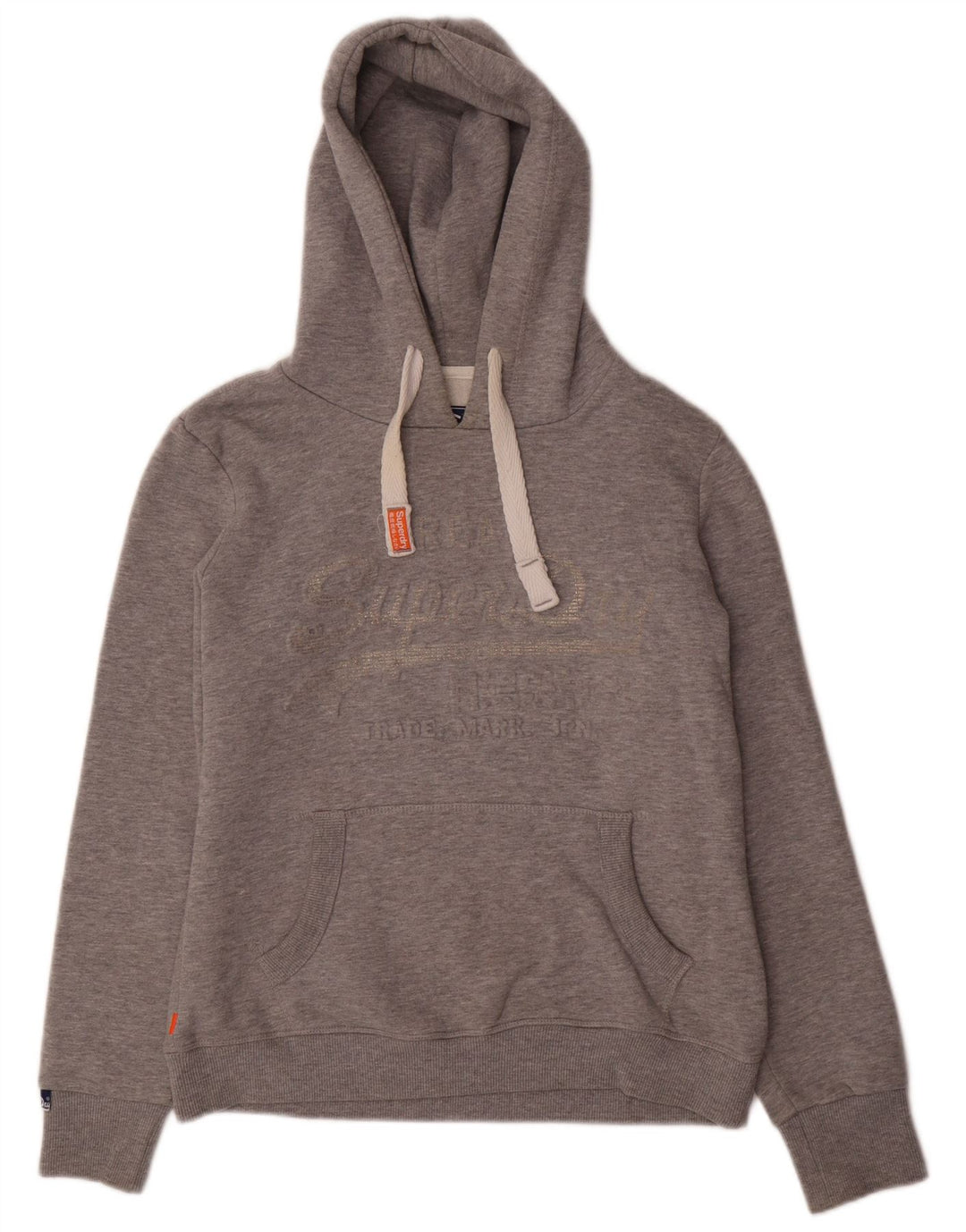 SUPERDRY Womens Graphic Hoodie Jumper UK 14 Medium Grey Cotton