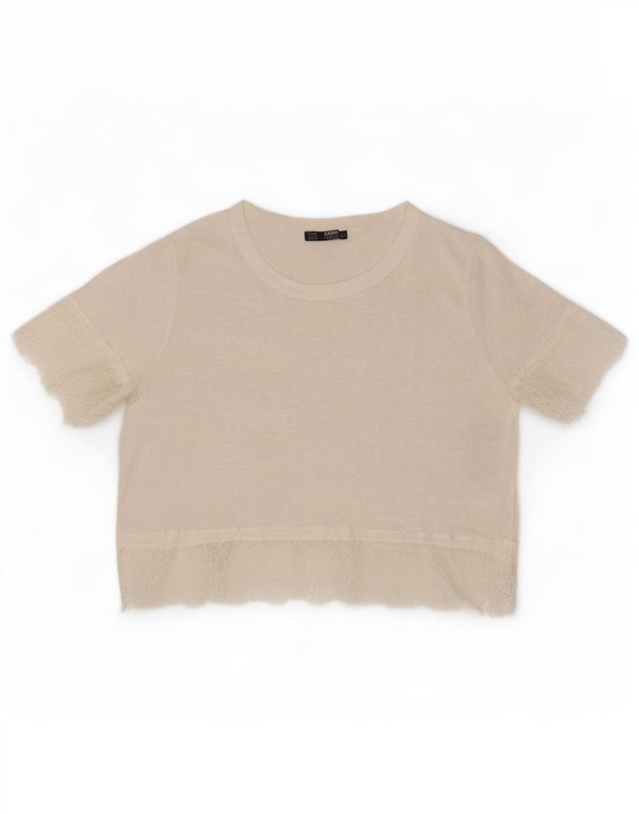 Zara Womens Crop Blouse Top UK 12 Medium White Linen