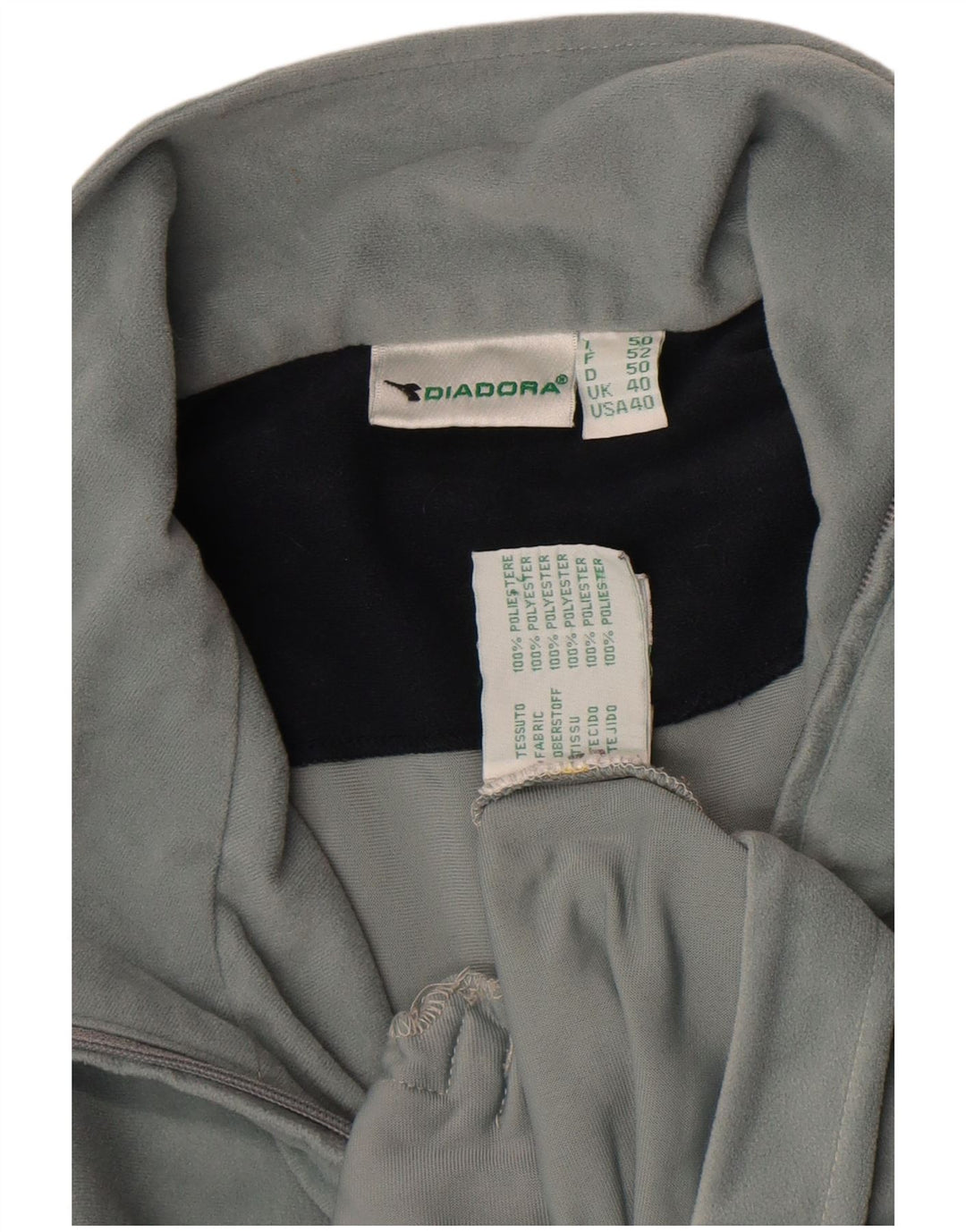 Diadora Mens Velour Tracksuit Top Jacket UK 40 Large Grey Polyester