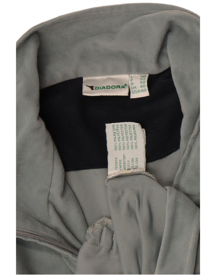 Diadora Mens Velour Tracksuit Top Jacket UK 40 Large Grey Polyester