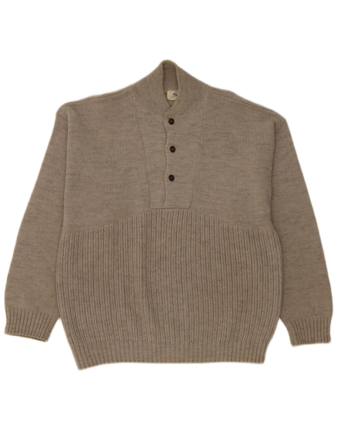 Elite Mens Button Neck Jumper Sweater Medium Grey Wool