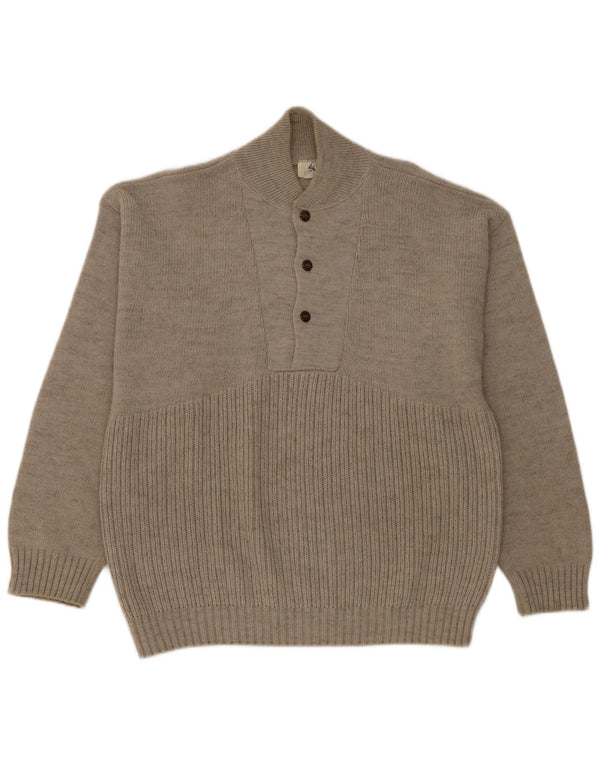 Elite Mens Button Neck Jumper Sweater Medium Grey Wool