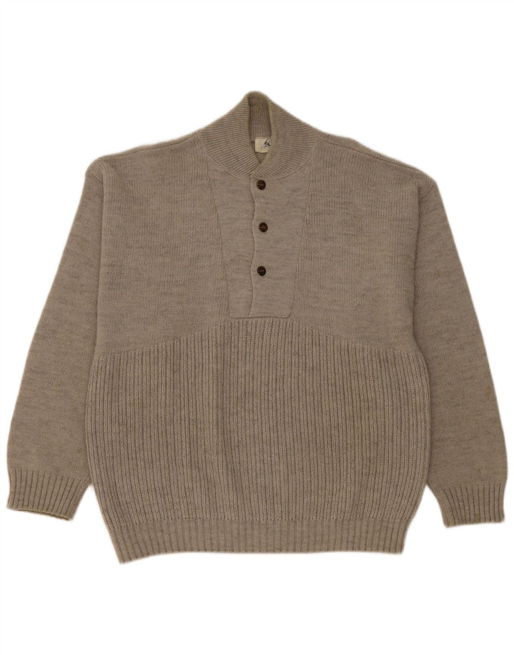 Elite Mens Button Neck Jumper Sweater Medium Grey Wool