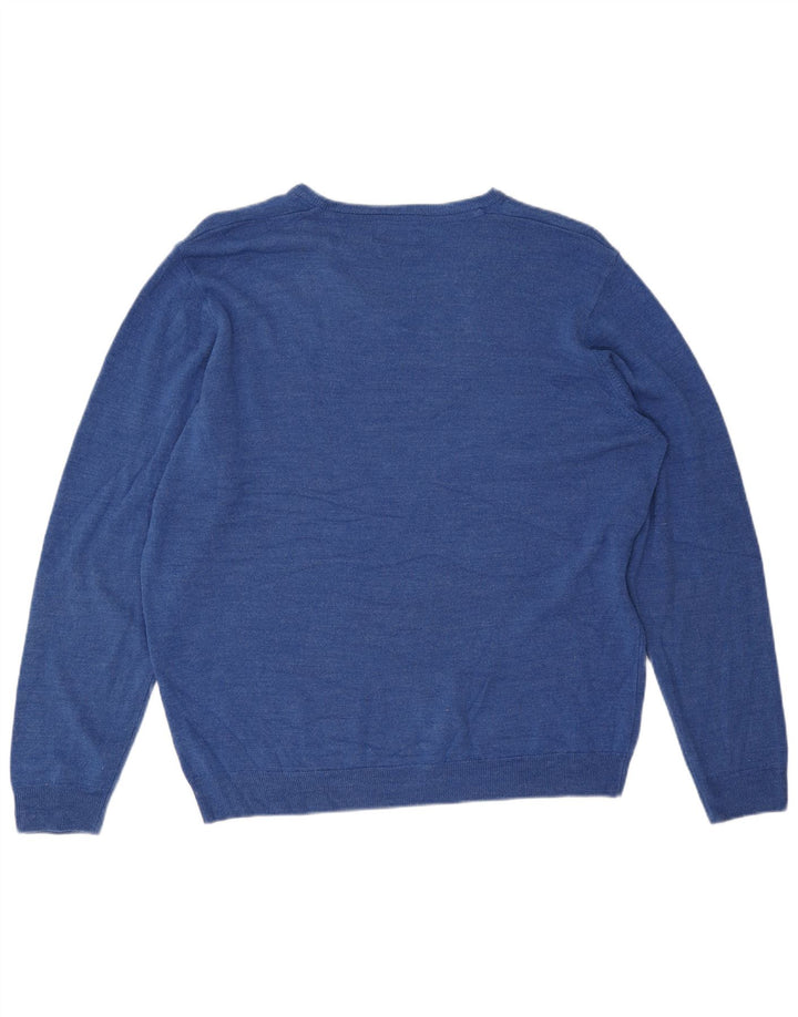 Marks & Spencer Mens V-Neck Jumper Sweater 2XL Blue Acrylic