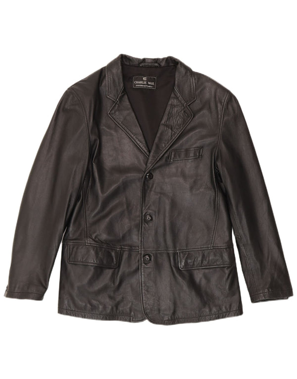 Vintage Mens 3 Button Leather Blazer Jacket IT 50 Large Black