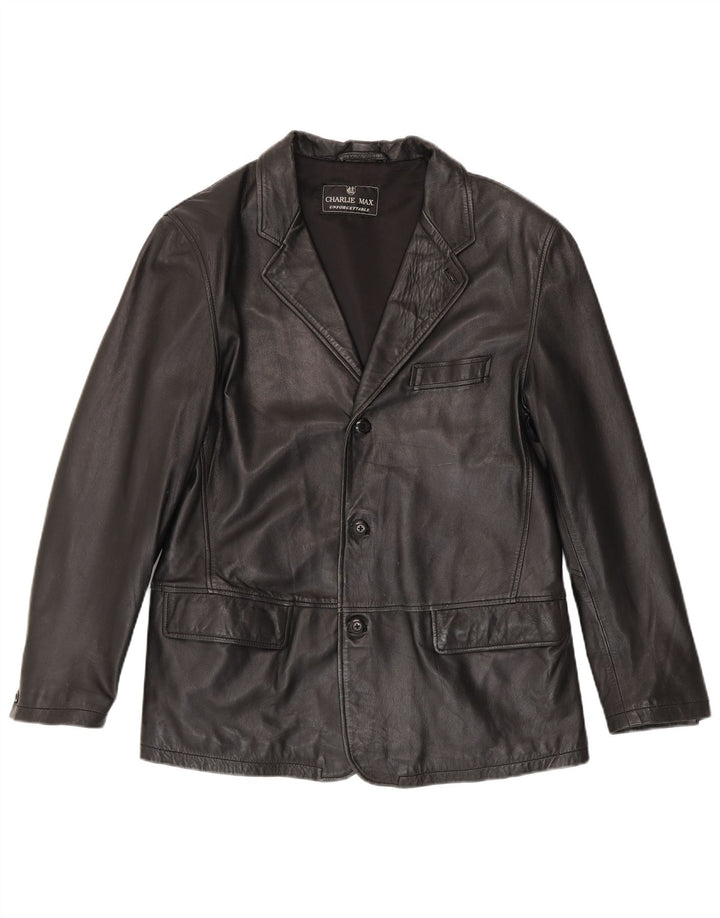 Vintage Mens 3 Button Leather Blazer Jacket IT 50 Large Black