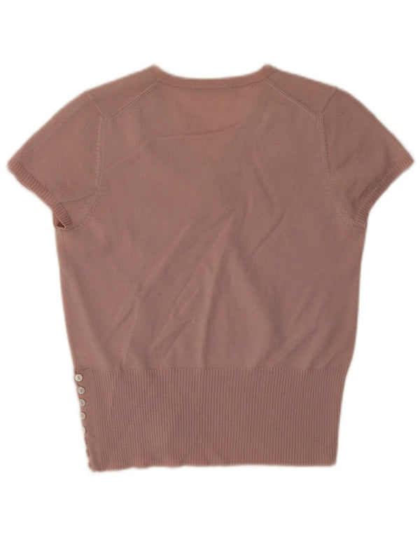Marks & Spencer Womens Short Sleeve V-Neck Jumper Sweater UK 14 Large Pink