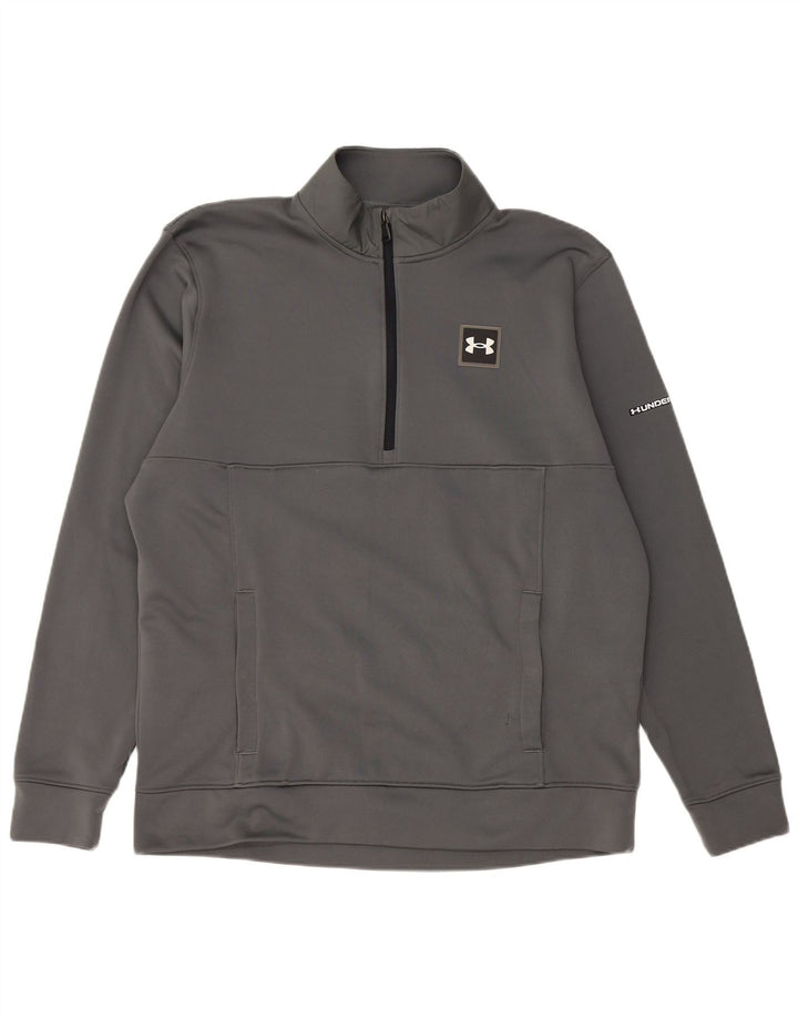 Under Armour Mens Zip Neck Sweatshirt Jumper Large Grey Polyester