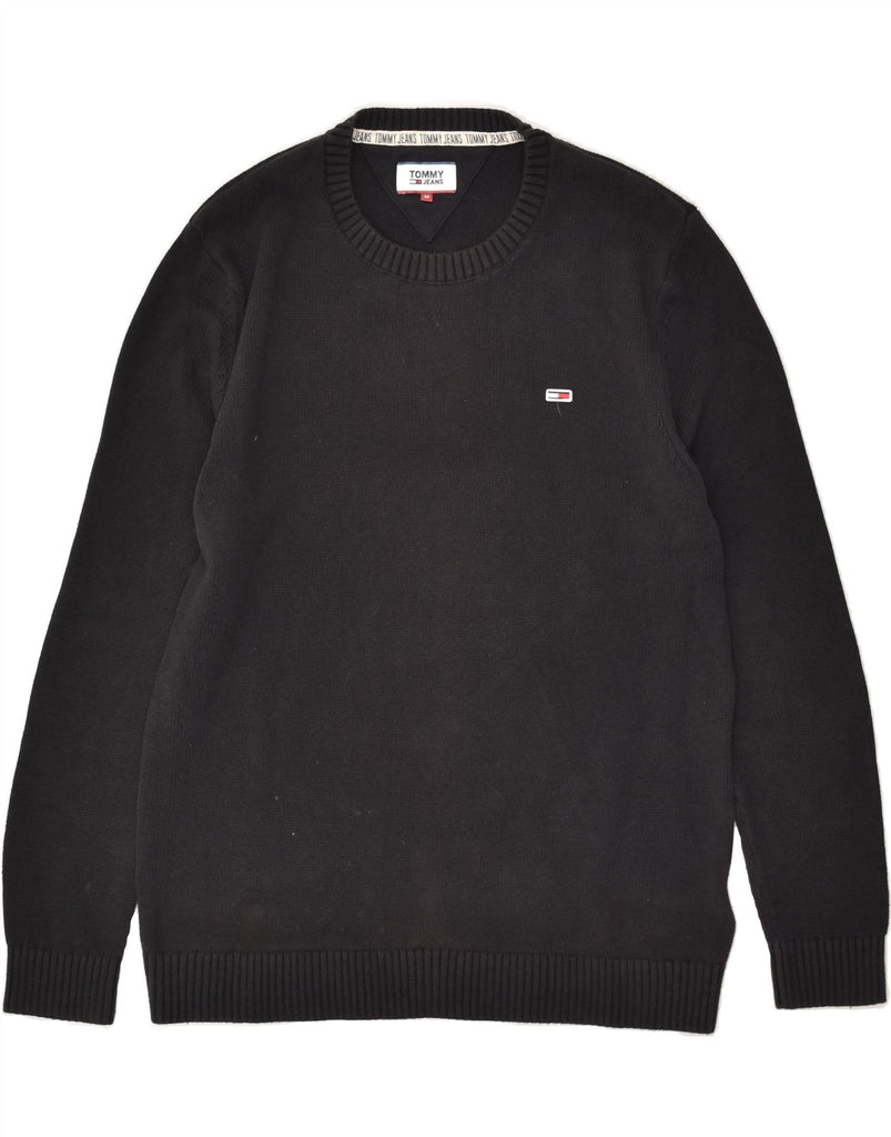 TOMMY HILFIGER Mens Crew Neck Jumper Sweater Medium Black Cotton | Vintage Tommy Hilfiger | Thrift | Second-Hand Tommy Hilfiger | Used Clothing | Messina Hembry 