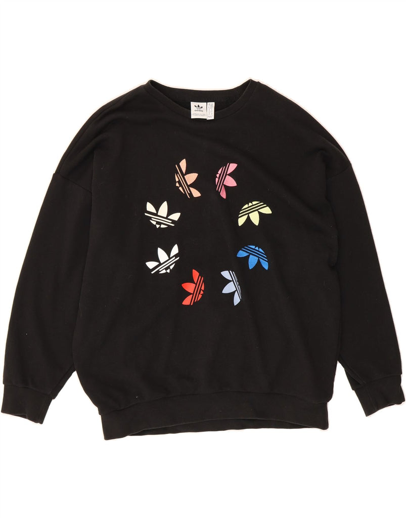 ADIDAS Womens Graphic Oversized Sweatshirt Jumper UK 6 XS  Black Cotton Vintage Adidas and Second-Hand Adidas from Messina Hembry 