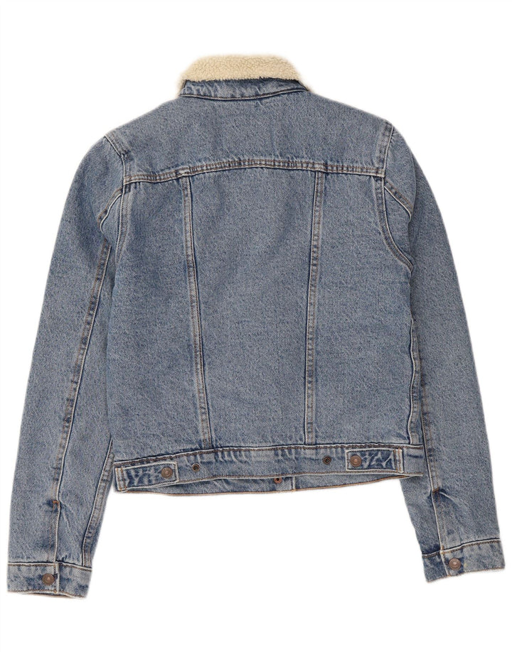 Levi's Womens Denim Sherpa Jacket UK 6 XS Blue Cotton