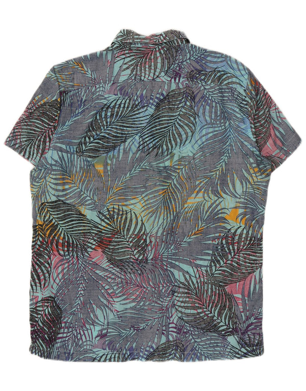Pull & Bear Mens Short Sleeve Shirt Large Blue Floral Cotton Hawaiian