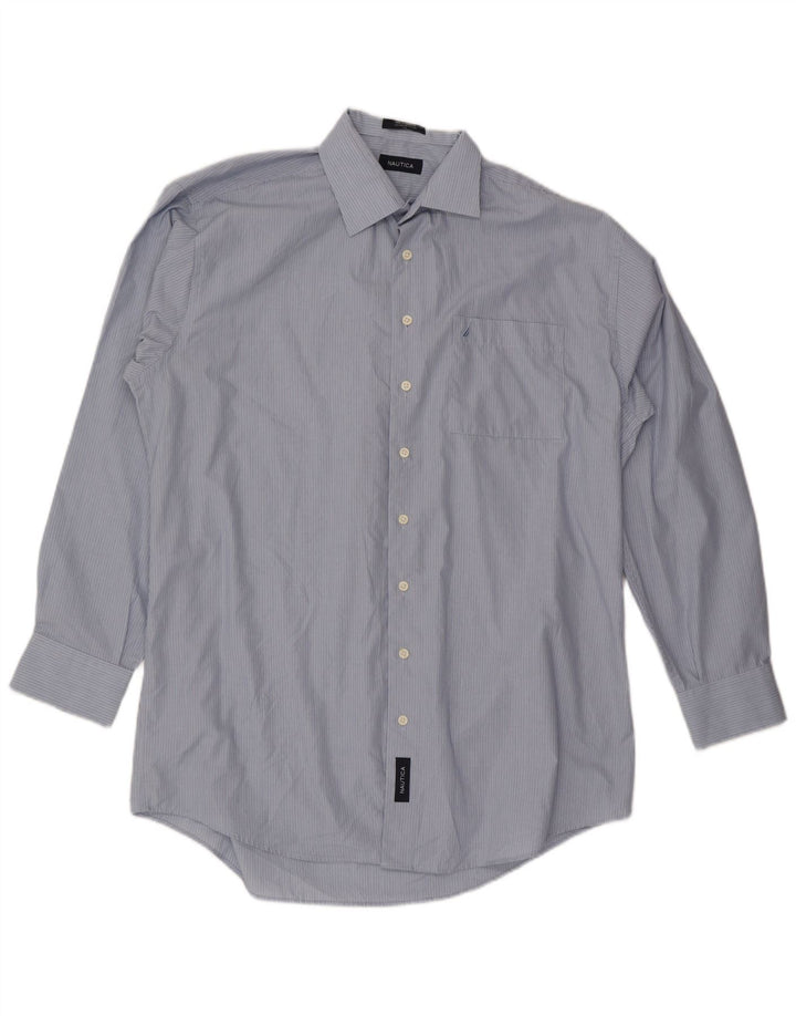 NAUTICA Mens Shirt Size 43 Large Blue Striped Cotton