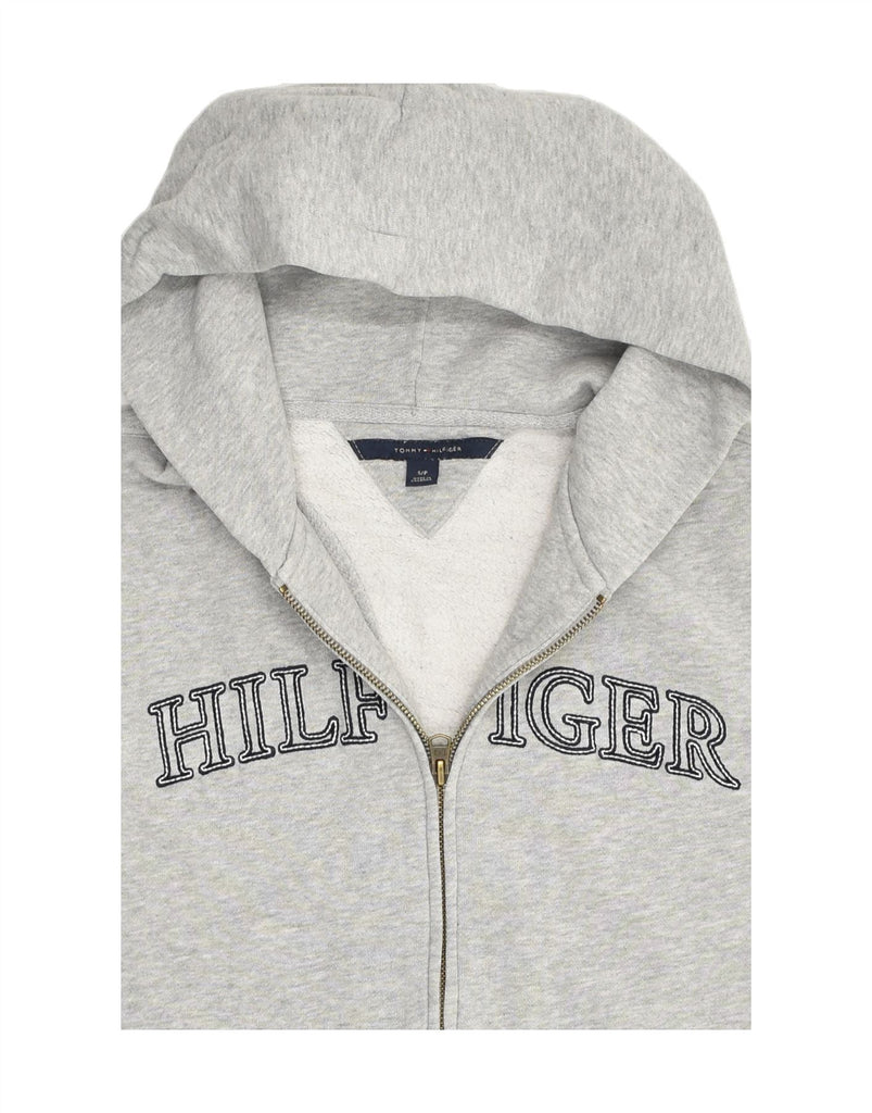 TOMMY HILFIGER Womens Graphic Zip Hoodie Sweater UK 10 Small Grey Cotton | Vintage Tommy Hilfiger | Thrift | Second-Hand Tommy Hilfiger | Used Clothing | Messina Hembry 