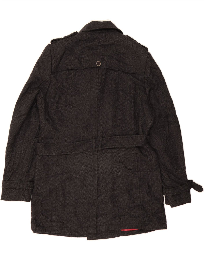 TED BAKER Mens Pea Coat Size 5 XL Grey Chevron Wool Vintage Ted Baker and Second-Hand Ted Baker from Messina Hembry 